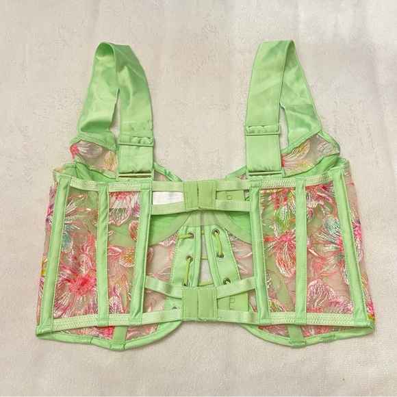 New! For Love And Lemons electric fields Green Floral Lace Bra 1868 - Picture 6 of 11